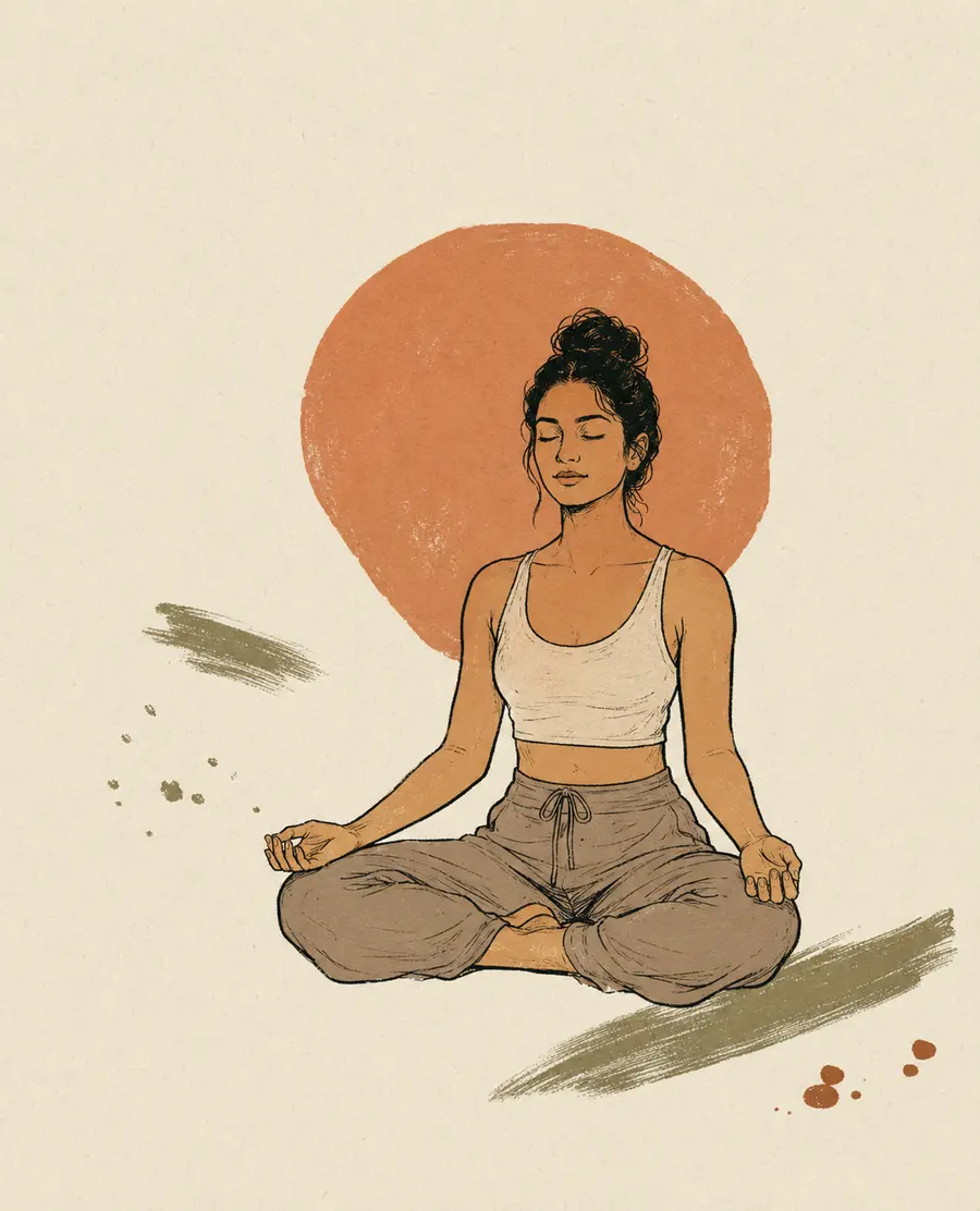 Hand-drawn yoga practitioner seated calmly